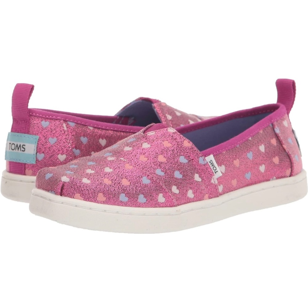 Toms Girls size 1.5 Dark Fuchsia Pink Glimmer Hearts Brand New